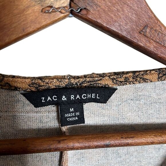 Zac & Rachel Twist Front Floral Quarter Sleeve Stretch Pullover Top Brown Medium - Picture 4 of 7